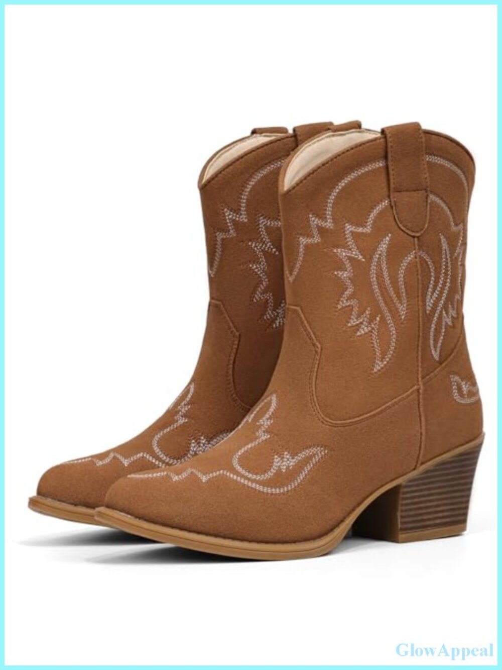 Ankle Cowboy Boots Pointed Toe Vegan Leather Western Booties